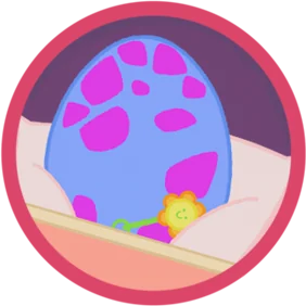 Eggy, un huevo de dinosaurio morado con lunares