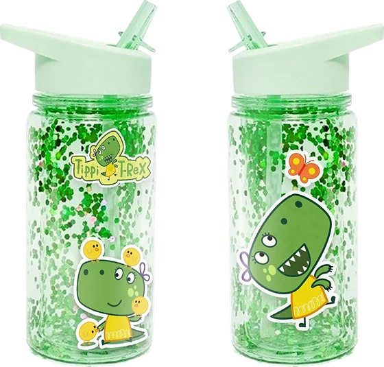 Botellas verdes con purpurina y pegatinas de Tippi